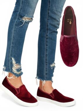 Mix No. 6 GILLEY Plush Velvet Slip-On Sneakers in Bordeaux